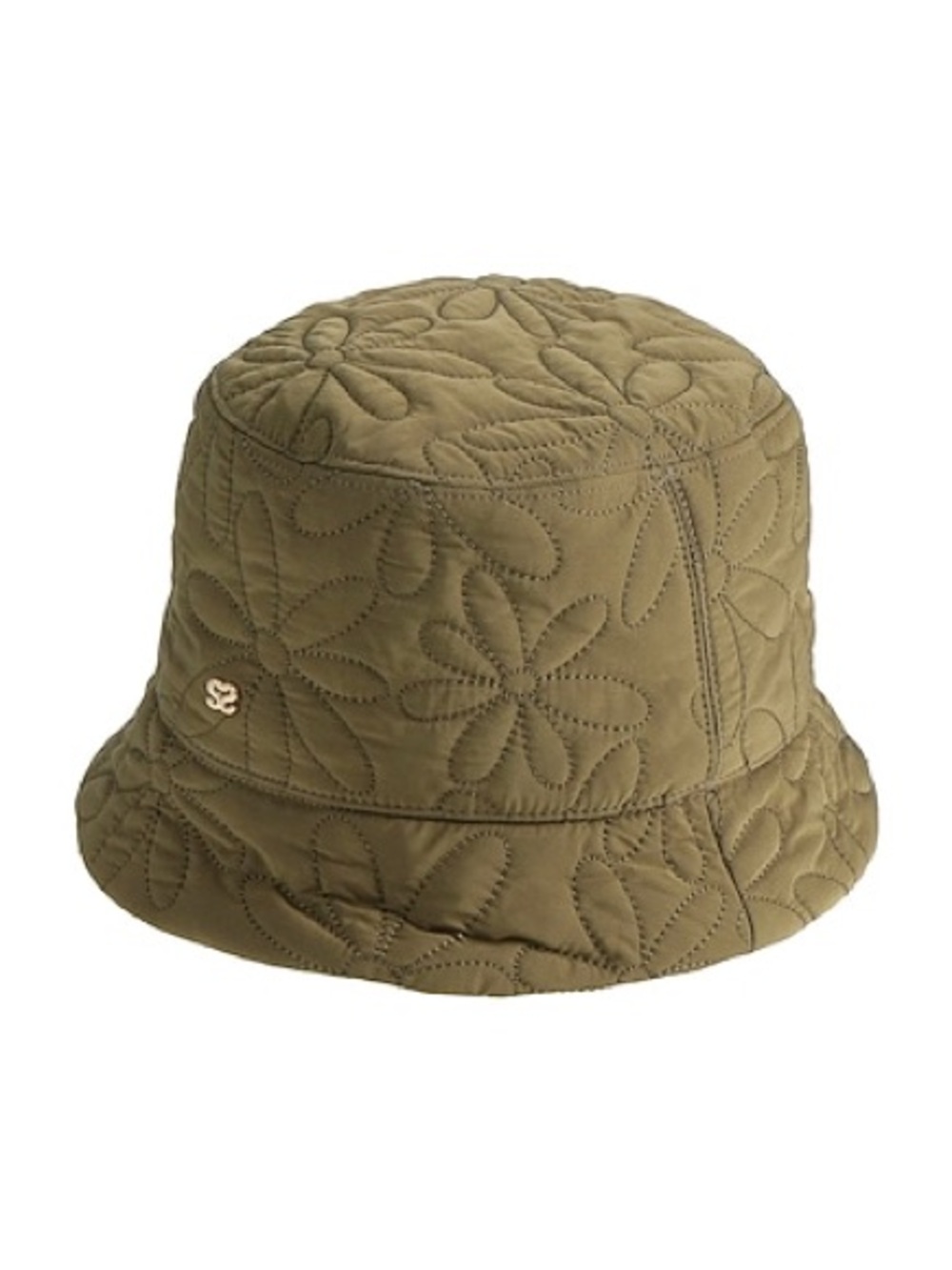 Sandro Olive Quilted Floral Bucket Hat with Logo Pin